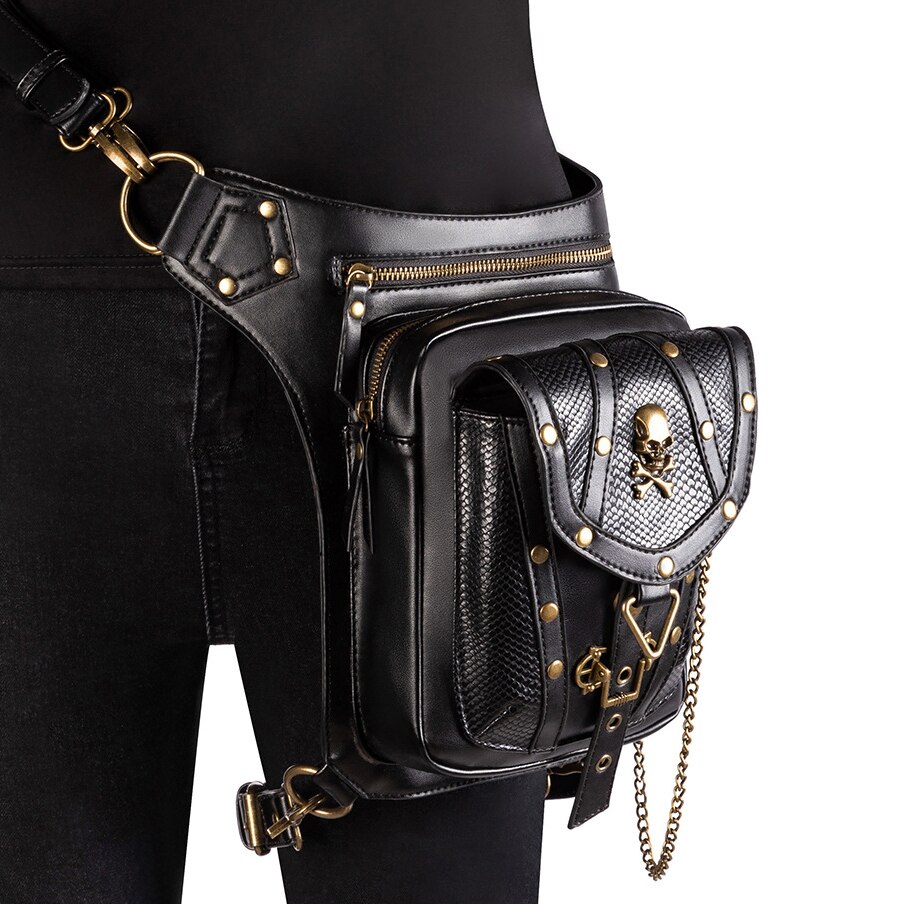 punk głaz kobiety talia torba Steampunk nity czaszka portmonetka Crossbody ramię motocykl upuszczać noga pasek torba biodro chmiel ulica sakiewka Pakiet