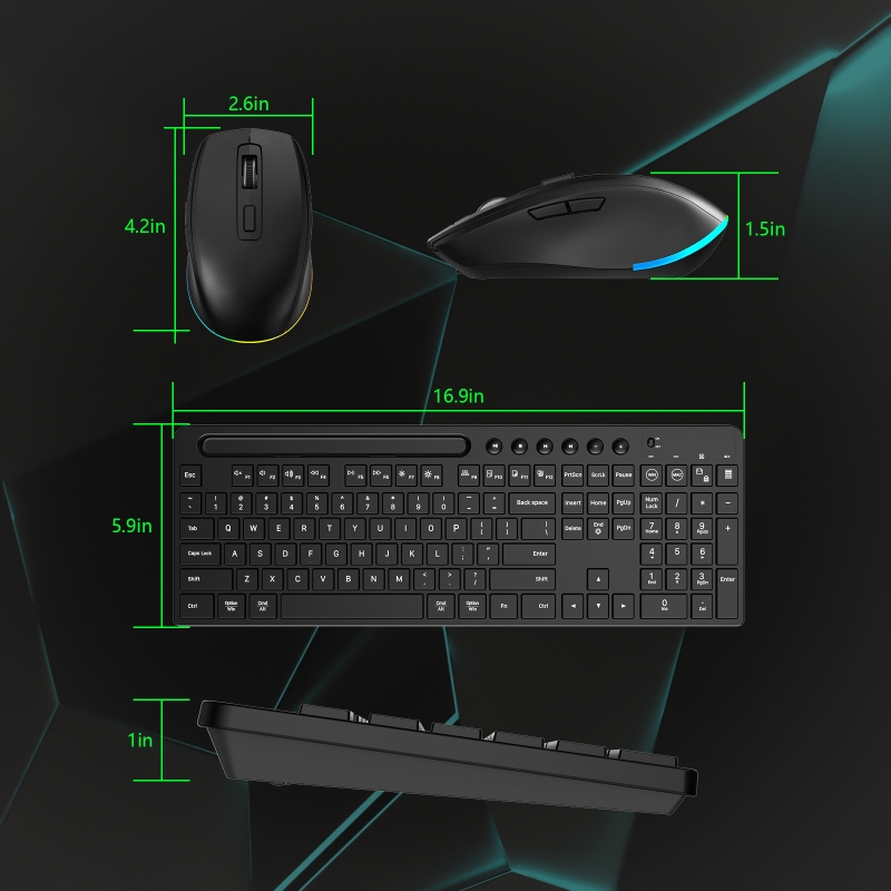2,4 G kabelloses Tastatur-Maus-Set mit Tablet-Halter, RGB-Beleuchtung, ergonomische, energiesparende, leise Tastatur für Unternehmen und Büro