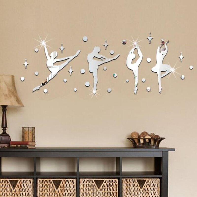 2sets 3D Acrylic Mirror Wall Sticker Ballet Dancing Girl Stickers for Kindergarten Dance Room Wall Decoration