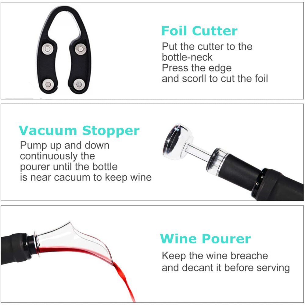 Lufttryk flaskeåbner sæt bærbar manuel proptrækker vin vakuumprop hælde folie skære kit køkken gadgets til hjemmebrug