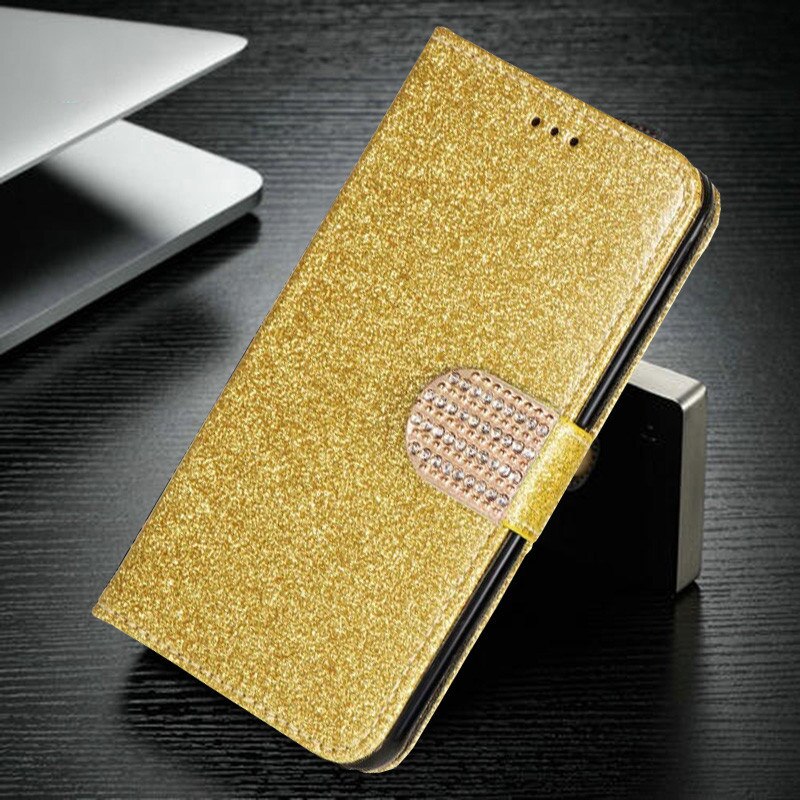 Voor Huawei Ascend G8 GX8 RIO-L01 RIO-L02 5.5 &quot Bling Glitter Leather Case Klassieke Flip Stand Wallet Cover: Golden With Diamond