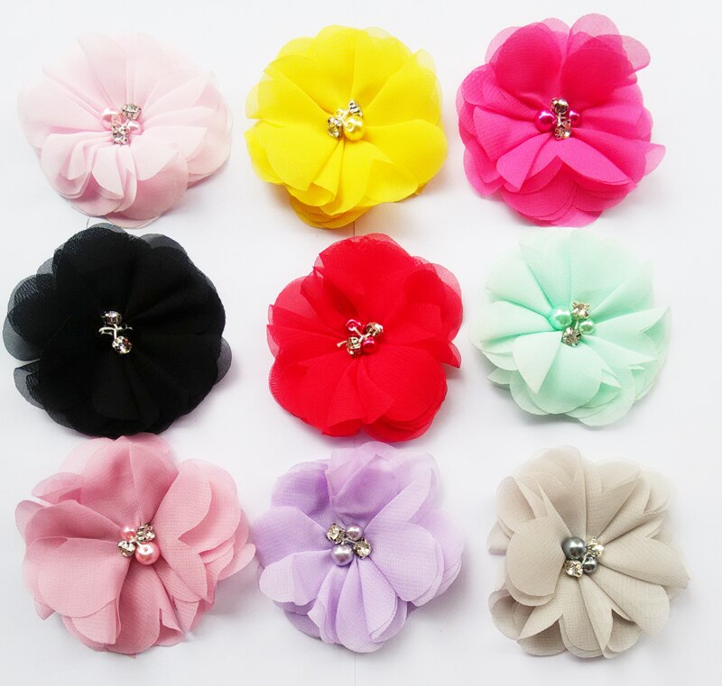 3 "Chiffon Blumen Perlen Spitze Haar Blume Für Stirnbänder Haarschmuck 50 stücke Profi Los