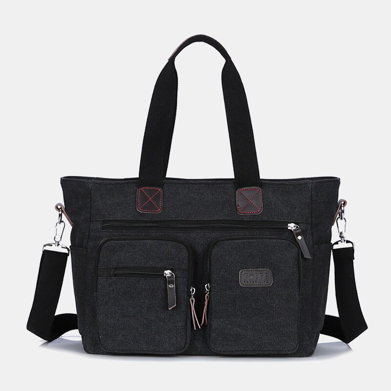 Men's Canvas Briefcase Business Handbag Multi-pocket Shoulder Crossbody Bag Laptop Office File Storage Organizer Men Bags