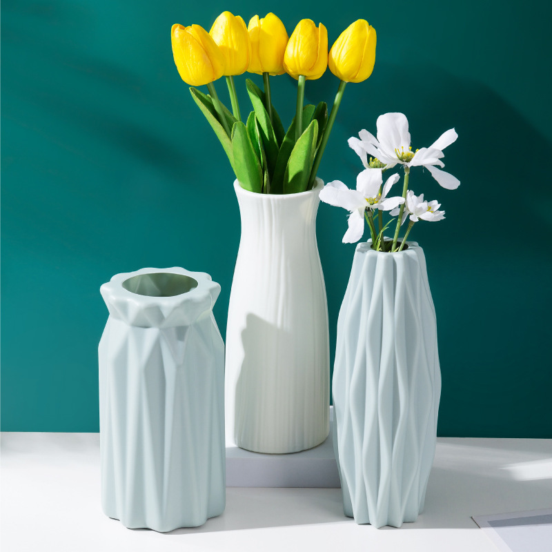 Jarrón de plástico nórdico irrompible, anticerámica jarrones de flores, maceta de mimbre de imitación europea, arreglo de cesta simple, decoración del hogar
