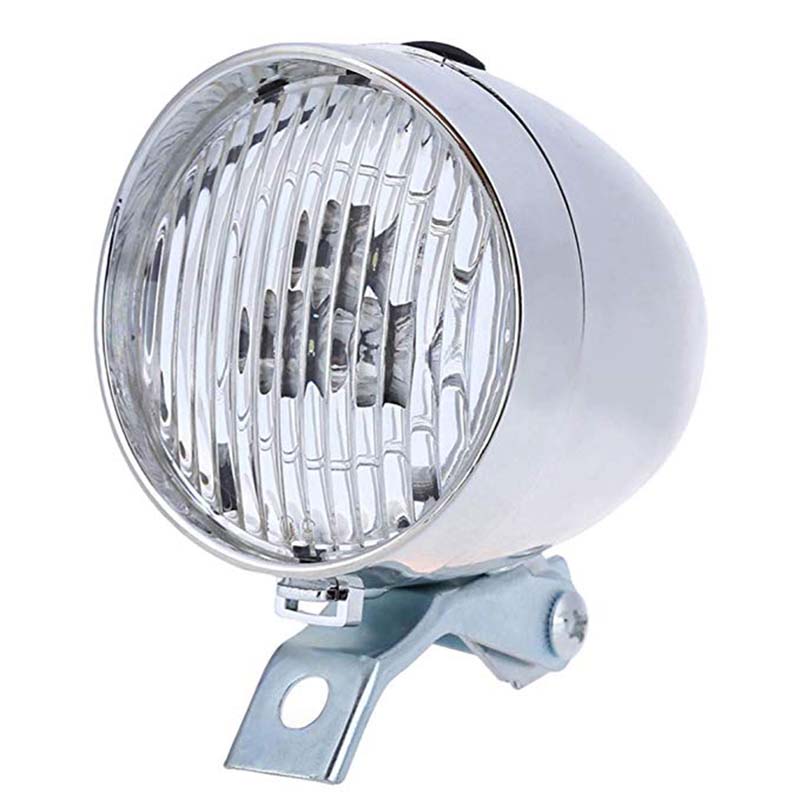 Faro delantero 3LED para bicicleta, luz de advertencia y seguridad para bicicleta, retro y vintage, decoración en negro y plateado: Silver