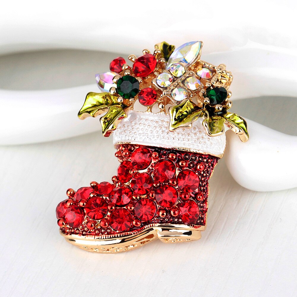 JUJIE Christmas Shoes Brooches For Women Female Red Enamel Boots Pins Jewelry