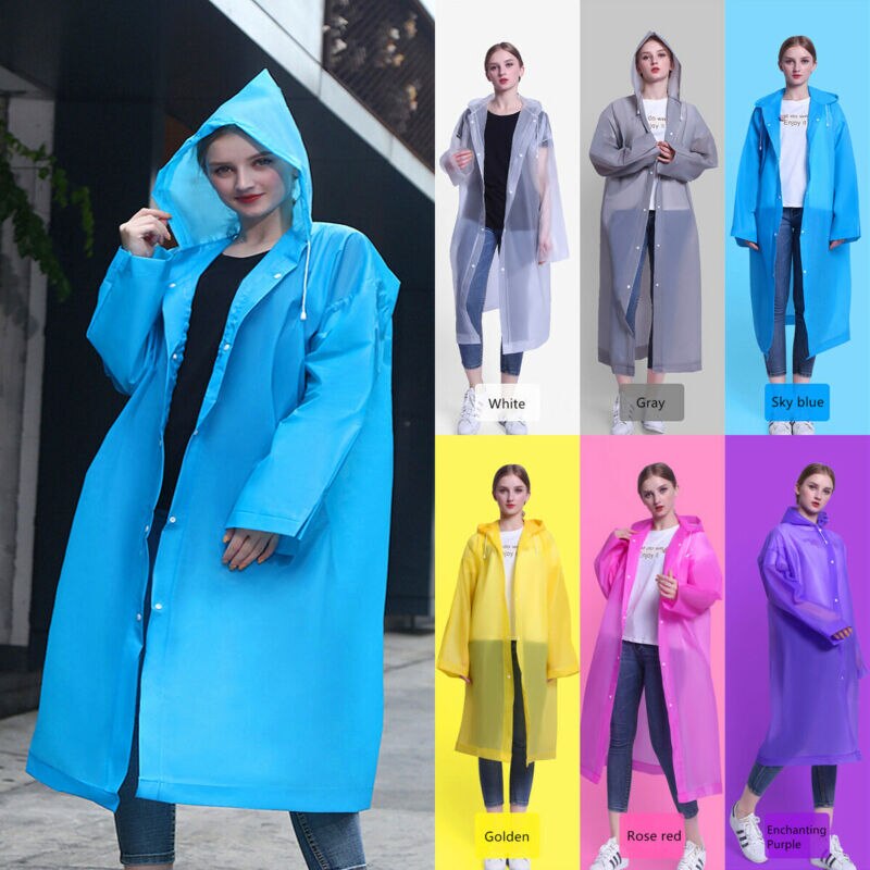 Men Women Unisex Transparent Waterproof Jacket EVA Hooded Adult Raincoat Plastic Reusable Rain Coat Poncho Rainwear