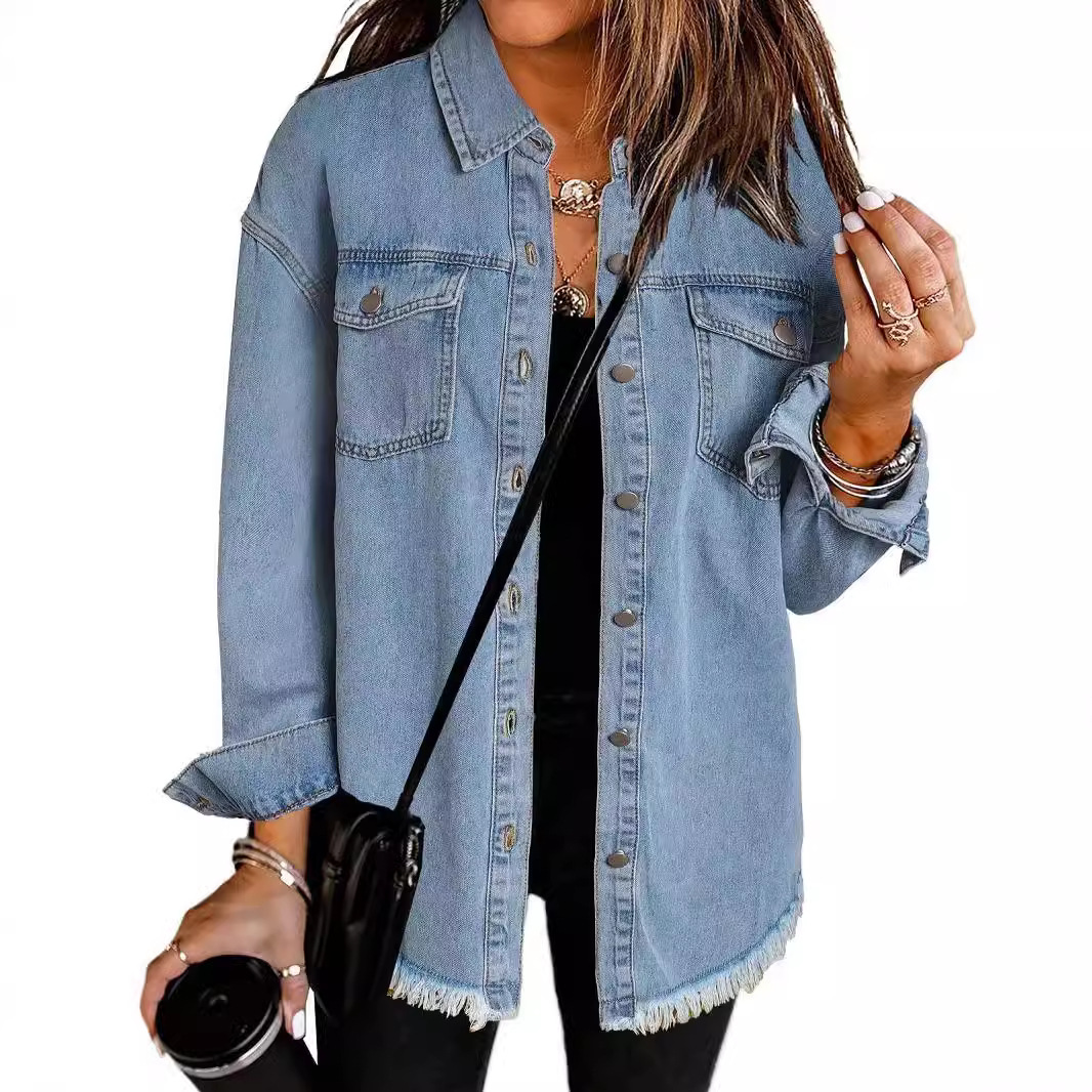 Camisas vaqueras holgadas informales lisas para mujer, camisas y blusas Vintage de gran tamaño para mujer, Tops juveniles a la para otoño 2025