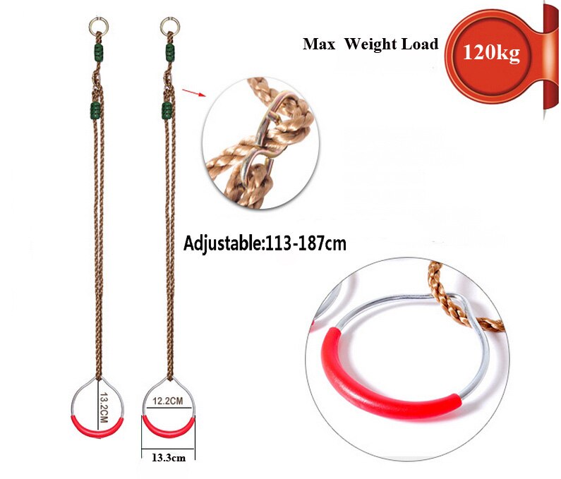 Gymnastics Rings Set Kids, Non-slip Swing Bar Rings, Exercise Hanging Rings with Adjustable Straps for Kids Exercise, Bear 200kg Monkey Ring for Home