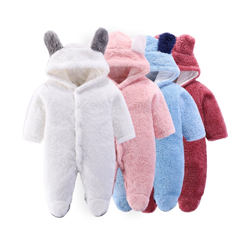 Baby Winter Warme Dikke Rompertjes Jongens Meisjes Fleece Jumpsuit Met Capuchon Zachte Mooie Jassen Pasgeboren Baby Body Suits