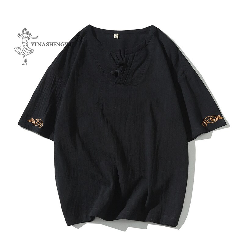 Japanse Kimono Korte Mouwen T-shirt Geborduurd Harajuku Yukata Japan Zomer Mannelijke Linnen Mannen Shirts Broek Aziatische Kostuum