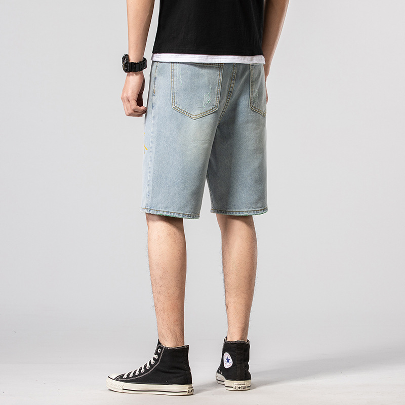 Lato bawełna z dziurami, dżinsowe szorty męskie porwane jeansy Retro jeansy męskie spodenki bermudy deskorolka Harem mężczyzna Jogger do kostek