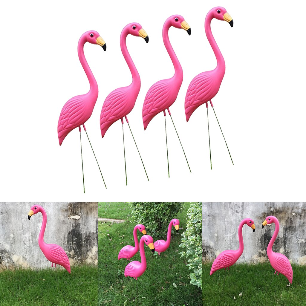 4 -pack stora flamingo trädgårdspinnar plastfågelstatyer gårdsdekor för utomhusgräsmatta, rosa
