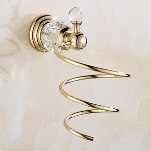 Luxury Crystal Gold Color Bathroom Accessories Set Gold Polished Brass Bath Hardware Set Wall Mounted Bathroom Products banheiro: hair dryer rack