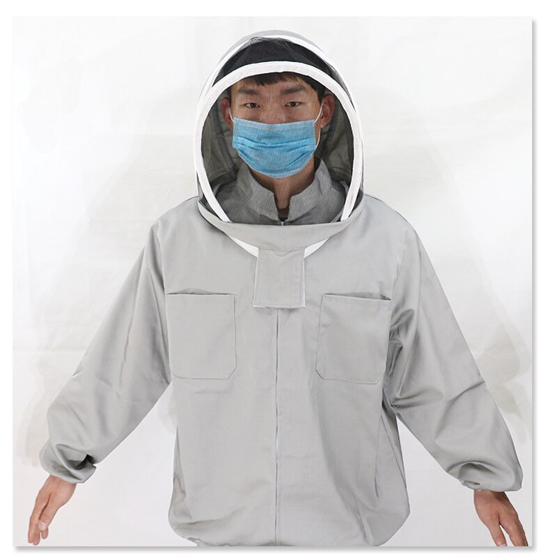 Bienenzucht Anzug Jacke Schleier Set Anti-Biene Kleidung Neue Stoff Imker Kleidung Imkerei Schutz Bienen Handschuhe: Licht Grau