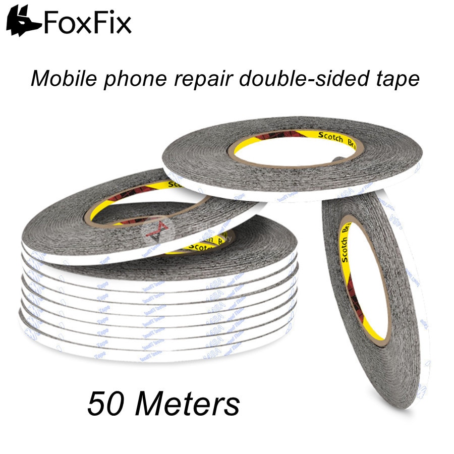 Fita adesiva para reparo de celular, fita dupla face preta de 50m para fixação de celular com touch screen lcd, 1mm, 2mm, 5mm