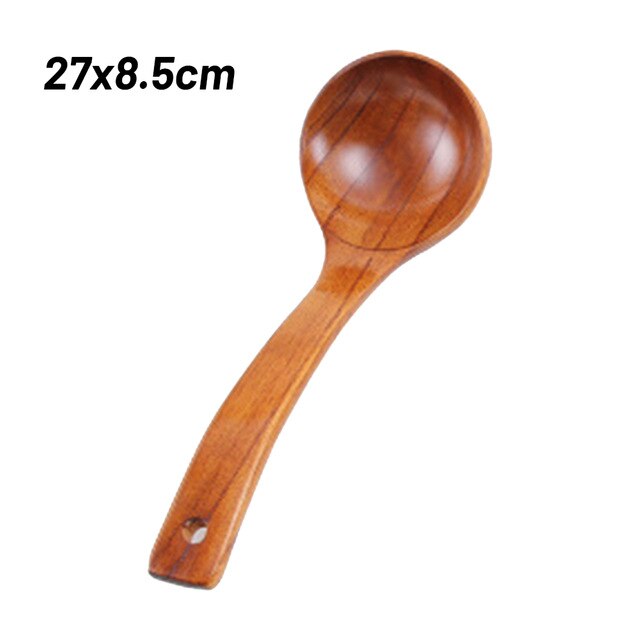 Wooden Large Soup Scoops Long Handle Cooking Scoop Wood Ramen Rice Spoon Soup Ladle Catering Tableware Kitchen Utensil: L
