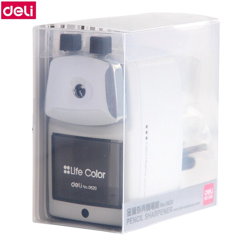 Deli 0620 Sacapuntas de lápiz con manivela manual Sacapuntas de estudiante lápiz infantil afilador de 2 colores giratorios tipo lápiz con accesorio para mesa