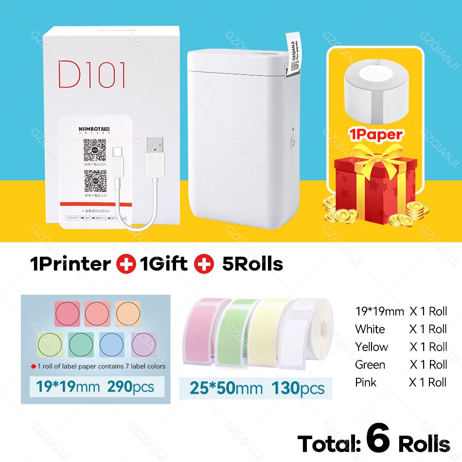 Niimbot Label Printer D101 Mini Wireless Protable Mobile Printer with 1 Roll Label Paper Price Tag Printing
