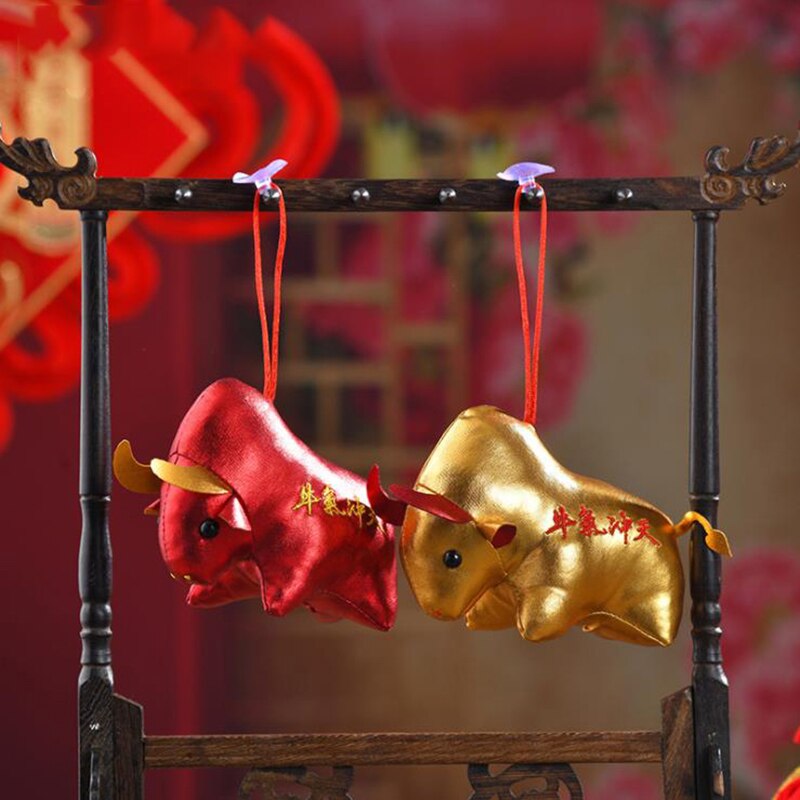 1 Pc Red/Gold Year Chinese Zodiac Ox Cattle Plush Toys Red Milk Cow Mascot Plush Doll 13*9*5cm
