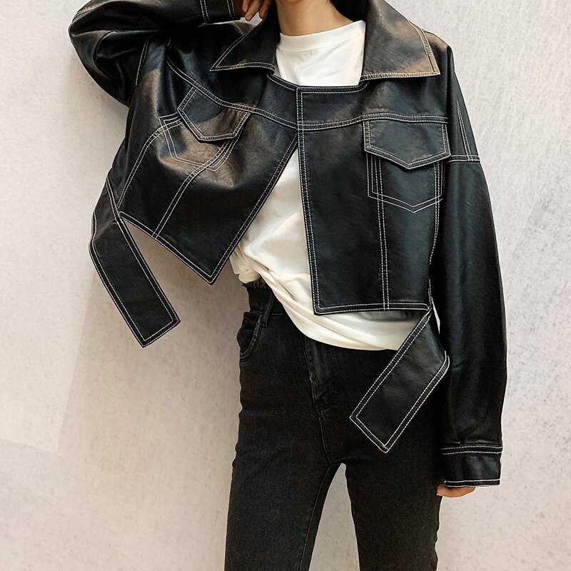 Oversized Coat Faux Leather Jacket Women Autumn Loose Motorcycle Biker Jackets Female Punk Streetwear Ladies Outwear