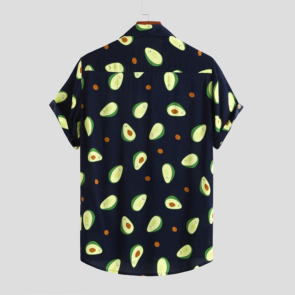 Couleur fluorescente hommes chemise été respirant hawaïen chemise Camisa Masculina décontracté homme avocat imprimé grande taille Streetwear: Black / M