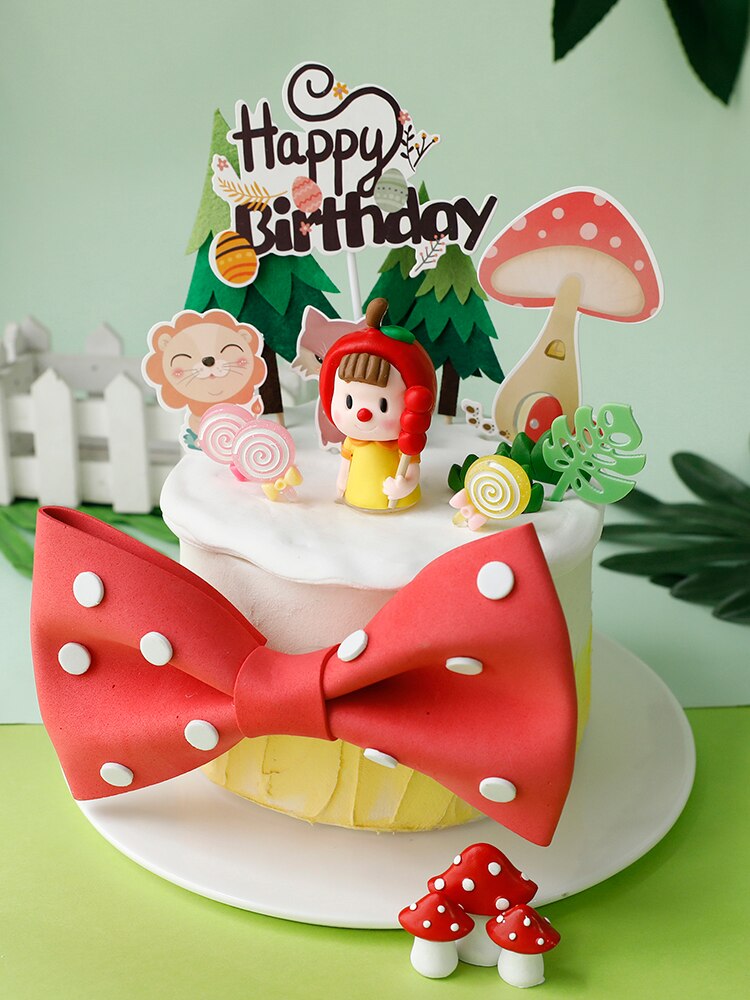 Rød hat slik pige kage topper til fødselsdagsfest indretning bowknot svamp barn baby shower dessert bagning forsyninger kærlighed