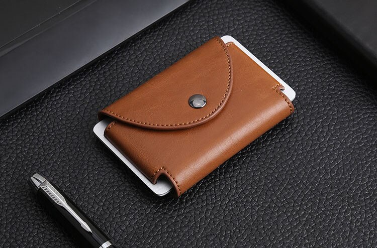 Rfid Credit Card Wallet Metal Mannen Vrouwen Id Kaarthouder Minimalistische Portemonnee Aluminium Blokkeren Portemonnee Voor Kaarten: Brown