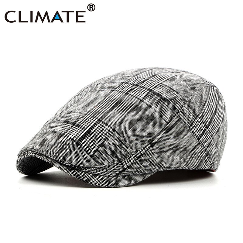 CLIMATE Men Plaid Beret Flat Cap Men Vintage Hat Berets for Men Plaid Casual British Gentleman Beret Retro Flat Caps Beret Hat: Gray