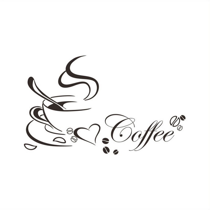 Svarta kaffekoppar väggkonst klistermärken pvc kaffe klistermärke dekal dekoration för kök café restaurang diy: 218