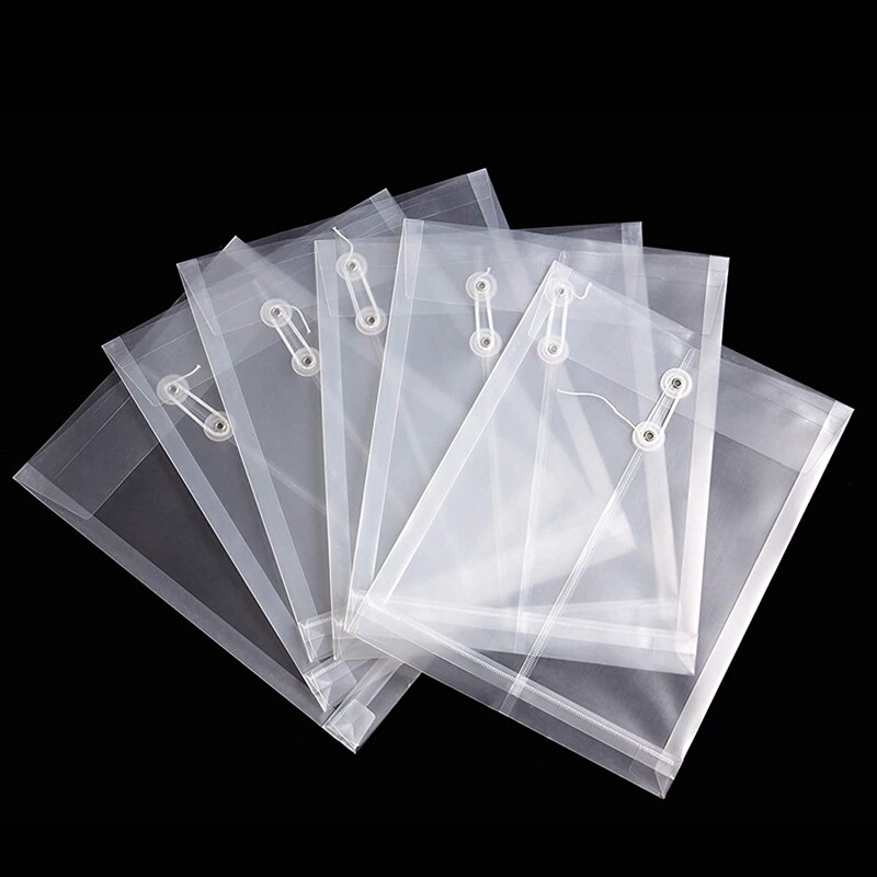 12 Pack Clear Plastic Envelopes Poly Envelopes Expandable Files Document Folders with Button &amp; String Tie Closure A4