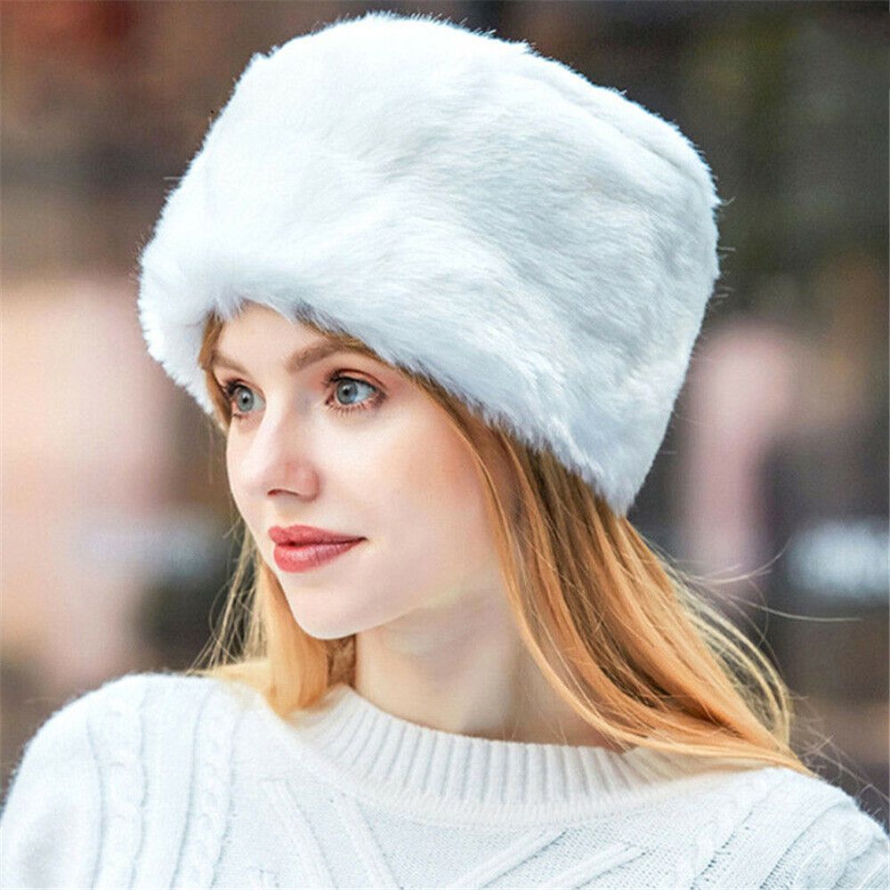 1PC sztuczne futro z lisa czapki czapki kobiety dziewczyny stałe miękkie zagęszczony Furry berety kapelusz pani elegancka zima odkryty wiatroszczelna ciepła czapka: white 2