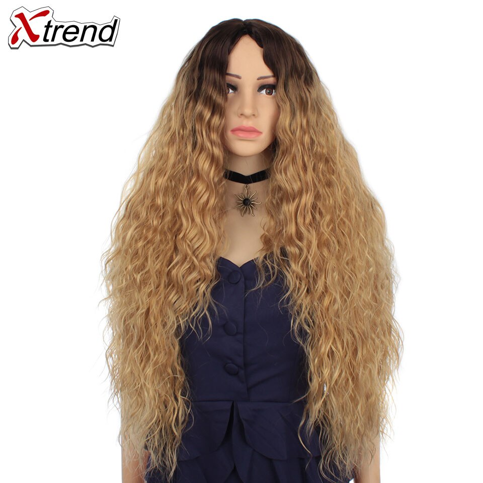 Xtrend cabelo longo encaracolado peruca para mulheres perucas sintéticas preto loira peruca 30 polegada tamanho médio perruque