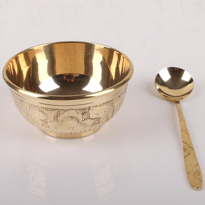 4-5-6 inch copper bowl rice bowl India imported pure copper bowl household tableware set copper chopsticks spoon noodle bowl: Orange