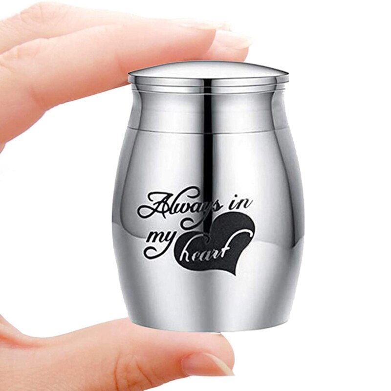Alta personalizada de dropshipping 25mm/40mm lembrança decorativa do memorial urnas de cremação de aço inoxidável para cinzas do animal de estimação humano: Always in my heart / 15x26cm / Engraved on top