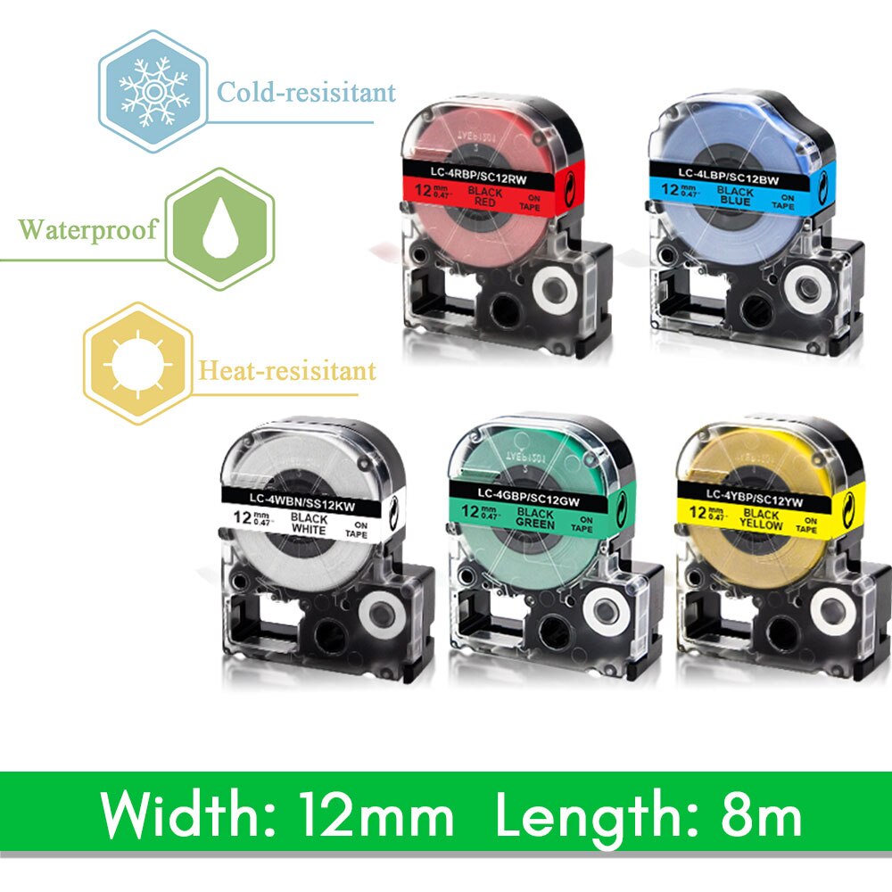 6PK 12Mm Tape ST12KW SS12KW SC12RW SC12YW SC12BW SC12GW Label Tape LK-4WBN Voor Epson Koning Jim Label Maker LW-300 LW-400 LW-700