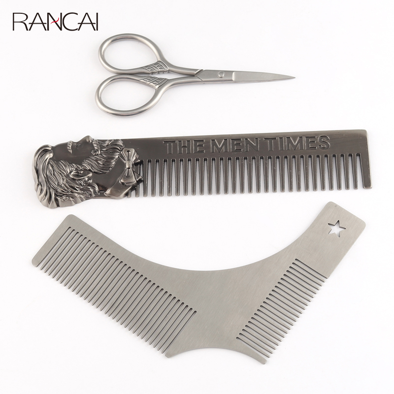 Shaving Beard Brush 5 Piece Set Bristle Men Trim Barber Shop Scissor Hairdresser Comb Razor With Bag Kit