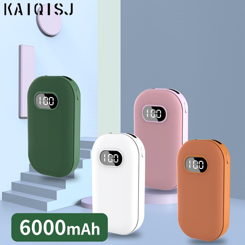 Kaiqisj 6000Mah Usb Oplaadbare Elektrische Handwarmer Winter Double-Side Verwarming 5V Mini Power Bank 2 In 1 Noodstroom