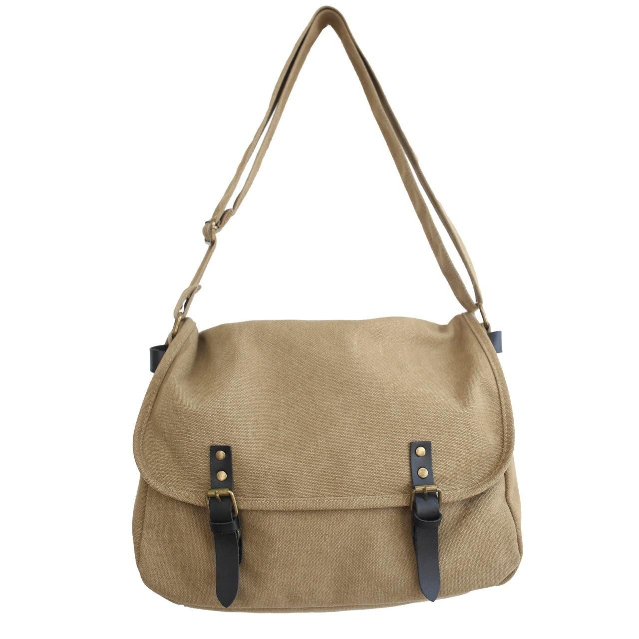 Sac d'école en toile pour étudiants, sac à la en couleur Pure diagonale Simple, sac unisexe de grande capacité décontracté: Khaki