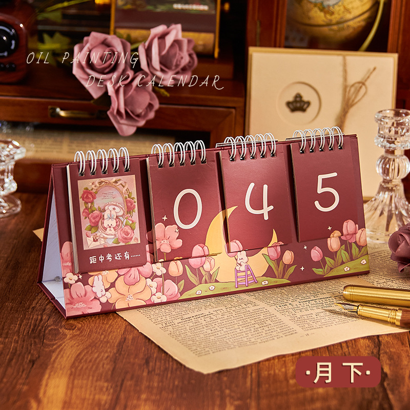 Countdown Desk Calendar Simple Multifunctional Desktop Decoration Monthly Calendar Cute Work Clock-in Plan Desk Calendar: black