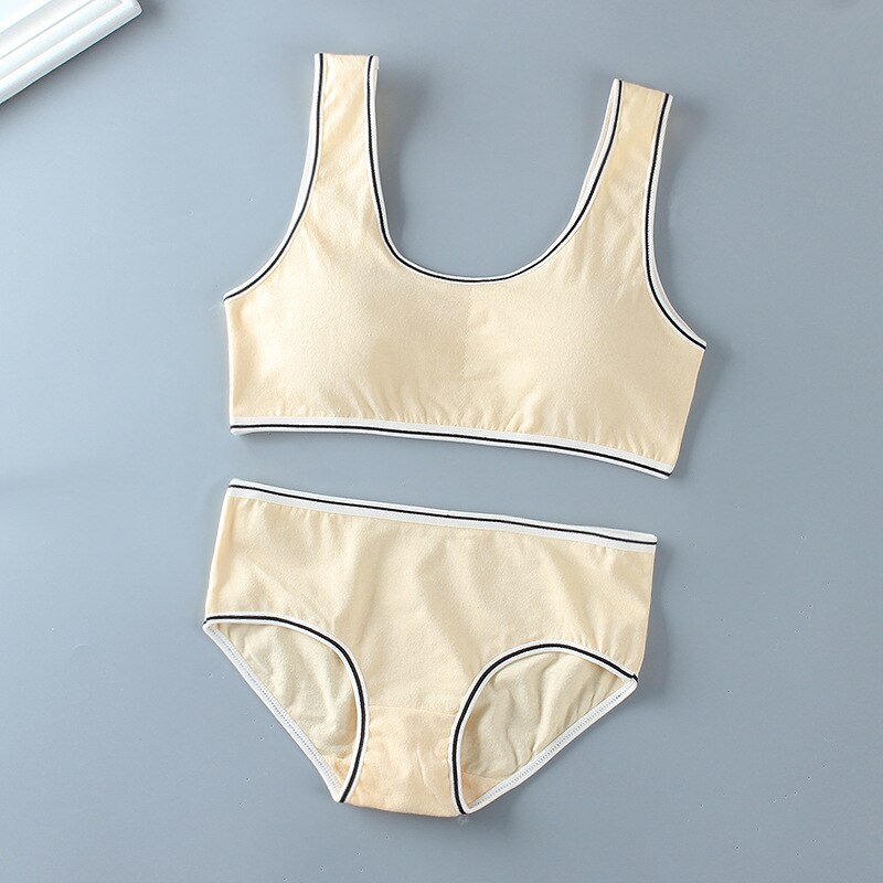 Meisjes Beha En Panty Sets 12 Jaar Oud Tiener Meisjes Padded Training Bra Dozen Kids Sport Top Slipje: Beige