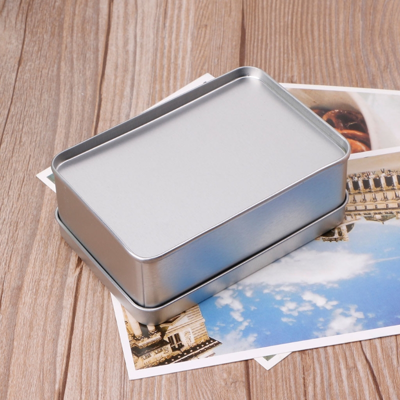 Metal Rectangular Storage Box Container with Lid, Small Tin Boxes Empty Containers Silver Storage Box Case Organizer
