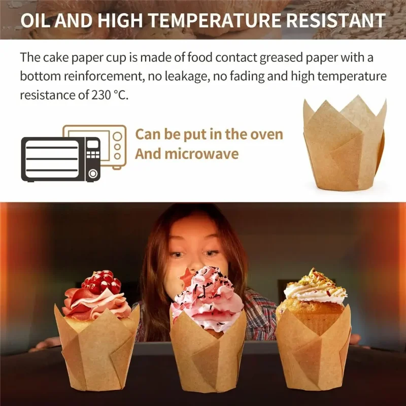 200 stücke Tulpe Muffin Cupcake Pappbecher öl dichte Cupcakes Liner zurück Muffin Kasten Tasse Kuchen Dekorations werkzeuge Muffin wickeln Fälle