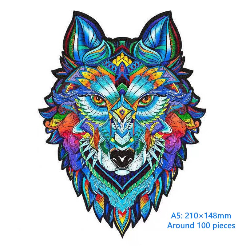 Unique Shape Wooden Animal Puzzles for Adults DIY Mysterious Owl Puzzle Animal Shaped Puzzles for Kids Jigsaw Puzzle: A5 Majestic Wolf