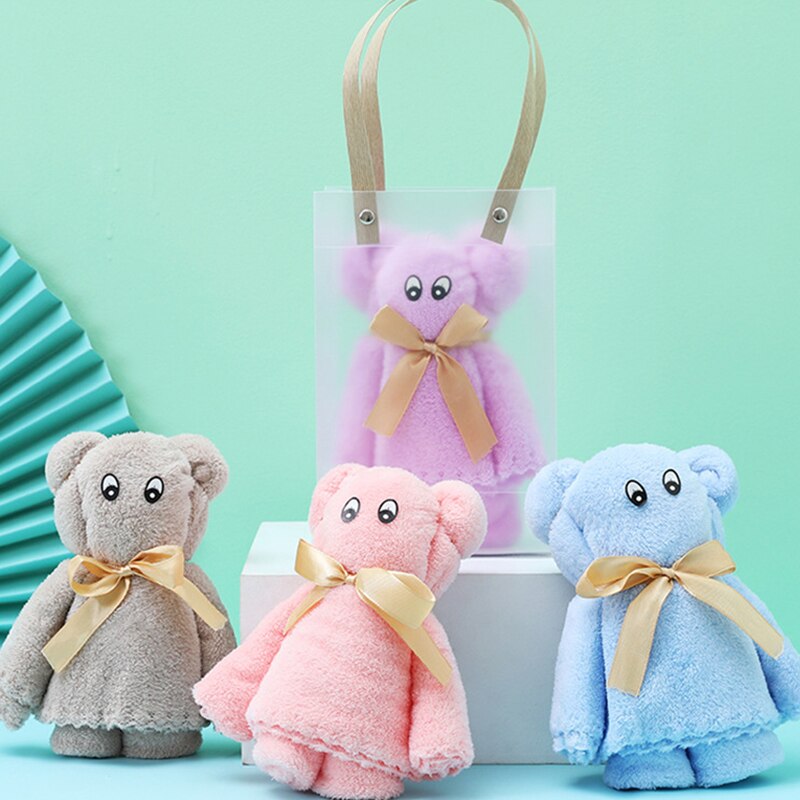 Cartoon Bear Coral Fleece Towel Absorbent Coral Velvet Towel Shower Hair Face Hand Towel Wedding Party Bathroom Towels