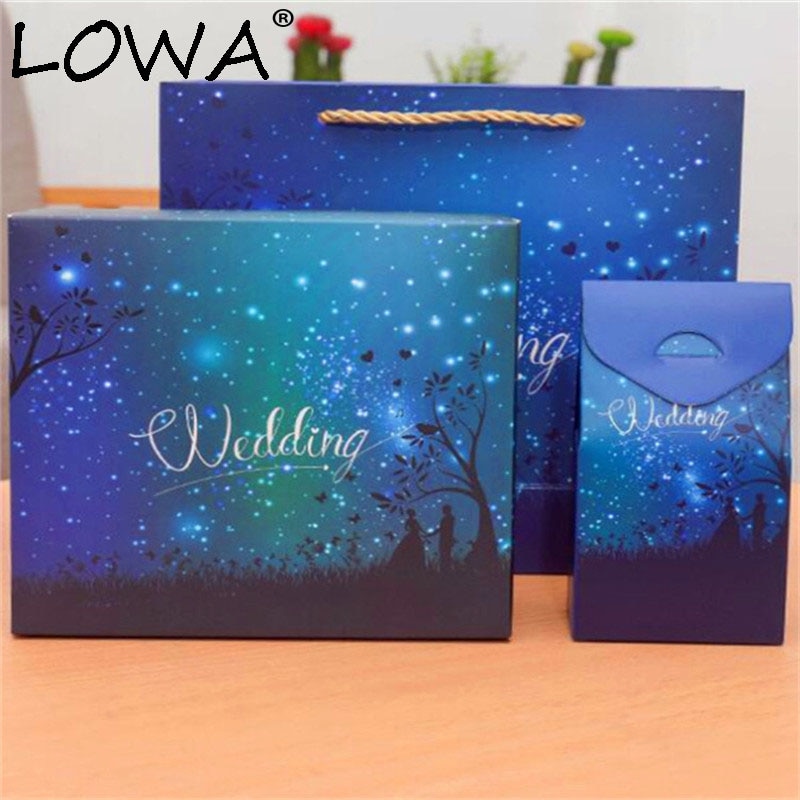 Box Set Wedding Hand Box Personality Favor Candy Bag Stars Souvenir Party Blue Paper Bags Suit Pack