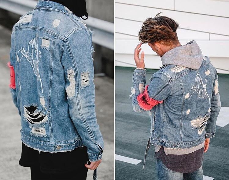 fermeture éclair détruit jean veste de vol hommes déchiré Denim vestes Hip Hop pardessus