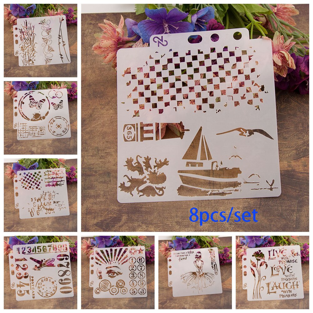 8 Stks/set Diy Craft Meisjes Gelaagdheid Stencils Voor Muren Schilderen Scrapbooking Stempel Album Decor Embossing Papieren Kaart Template