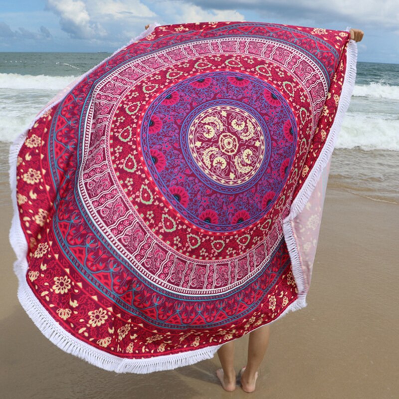 Nieuw Microfiber 145 Cm Ronde Strandlaken Met Kwasten Bohemen Gedrukt Handdoeken Voor Volwassenen BFE88