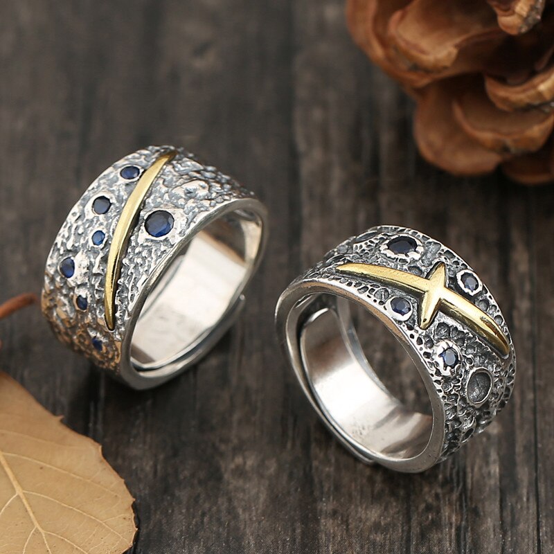 V.YA 925 Anello In Argento Sterling per Gli Uomini Thai Argento Anello Aperto Anello Blu Zircone Homme Gioelleria Raffinata E Alla Moda Anelli Regali: AB